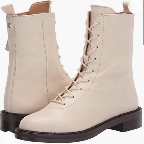 Sam Edelman Leather Lace Up Ivory Boots, 7.5 - Picture 1 of 6